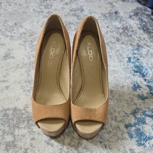 ALDO Women's Size 37‎ 6.5 Camel Color Suede Leather Stilletto Pump High Heels